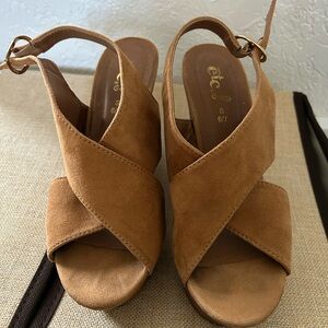 TC Brown Suede Crisscross Slingback Wedges
